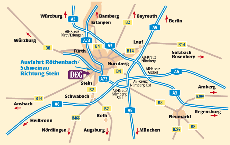Anfahrt zur DEG in der Metropolregion N&uuml;rnberg F&uuml;rth Erlangen